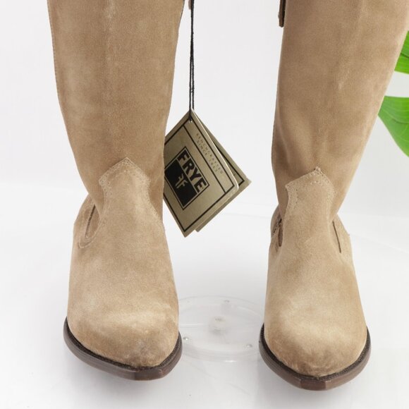 Frye Womens Sacha OTK Riding Boot Size 6.5 Tan Suede Western Block Heel Pointed - Picture 3 of 16